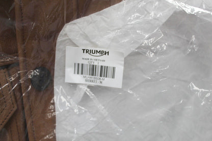 Triumph Shirket Scrambler Tan Leather Riding Motorcycle Jacket - medium