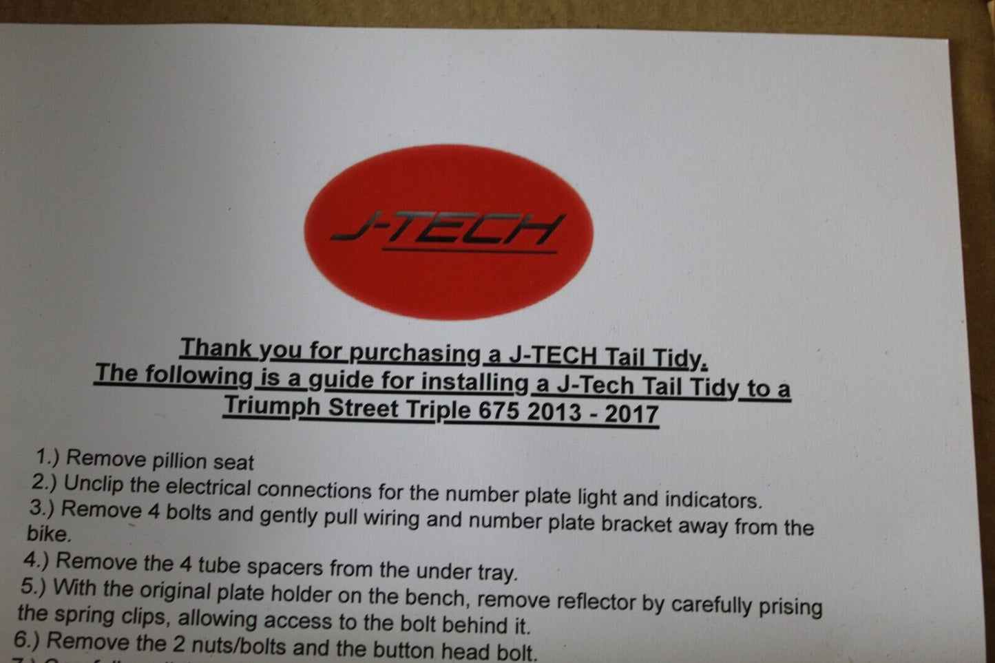 Triumph Street Triple 675 2013-17 J-Tech Tail Tidy