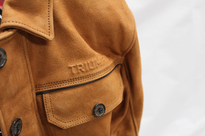 Triumph Shirket Scrambler Tan Leather Riding Motorcycle Jacket - medium