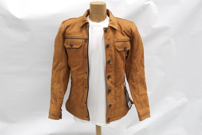 Triumph Shirket Scrambler Tan Leather Riding Motorcycle Jacket - medium