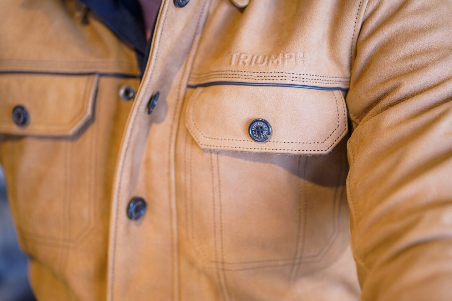 Triumph Shirket Scrambler Tan Leather Riding Motorcycle Jacket - medium