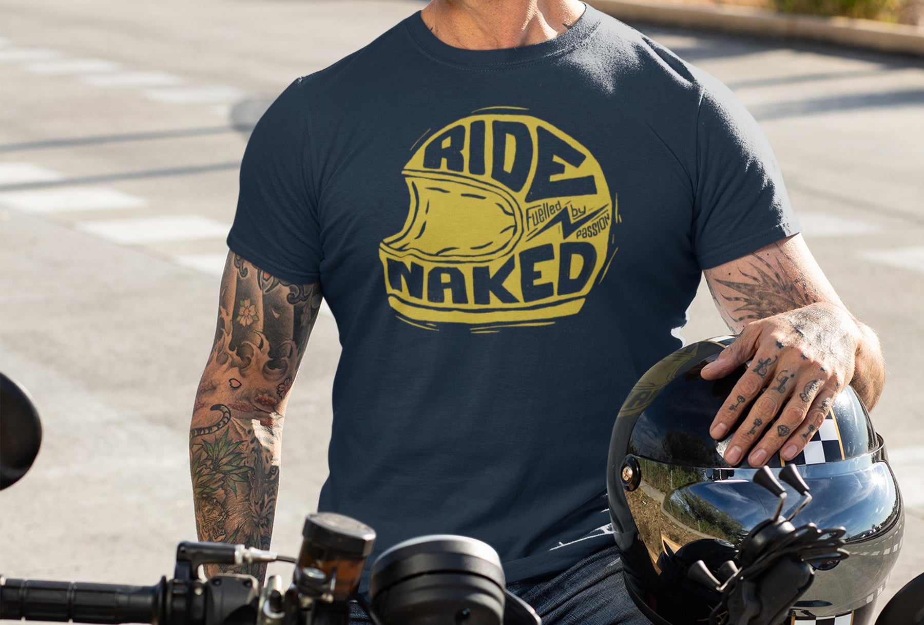 Ride Naked Helmet Heavy Cotton T-Shirt - Navy